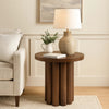 Sana Side End Table | 20" Round Top | Rustic Fluted Base | Dark Brown