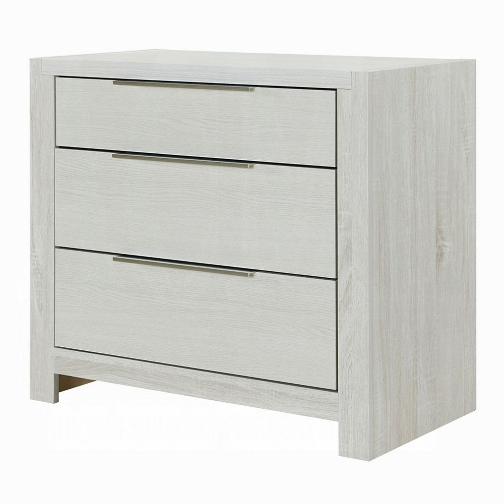 Geya Nightstand with 3 Drawers | Chrome Metal Handles | Light Gray