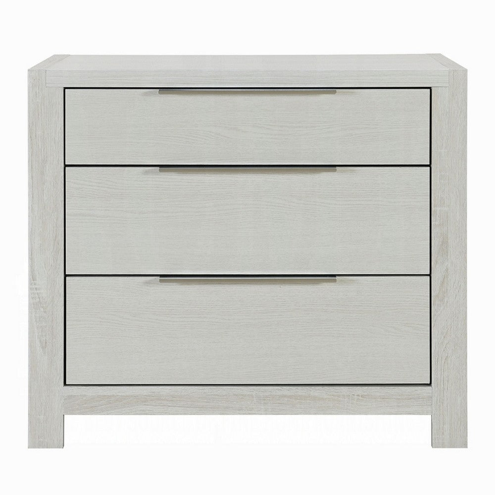 Geya Nightstand with 3 Drawers | Chrome Metal Handles | Light Gray
