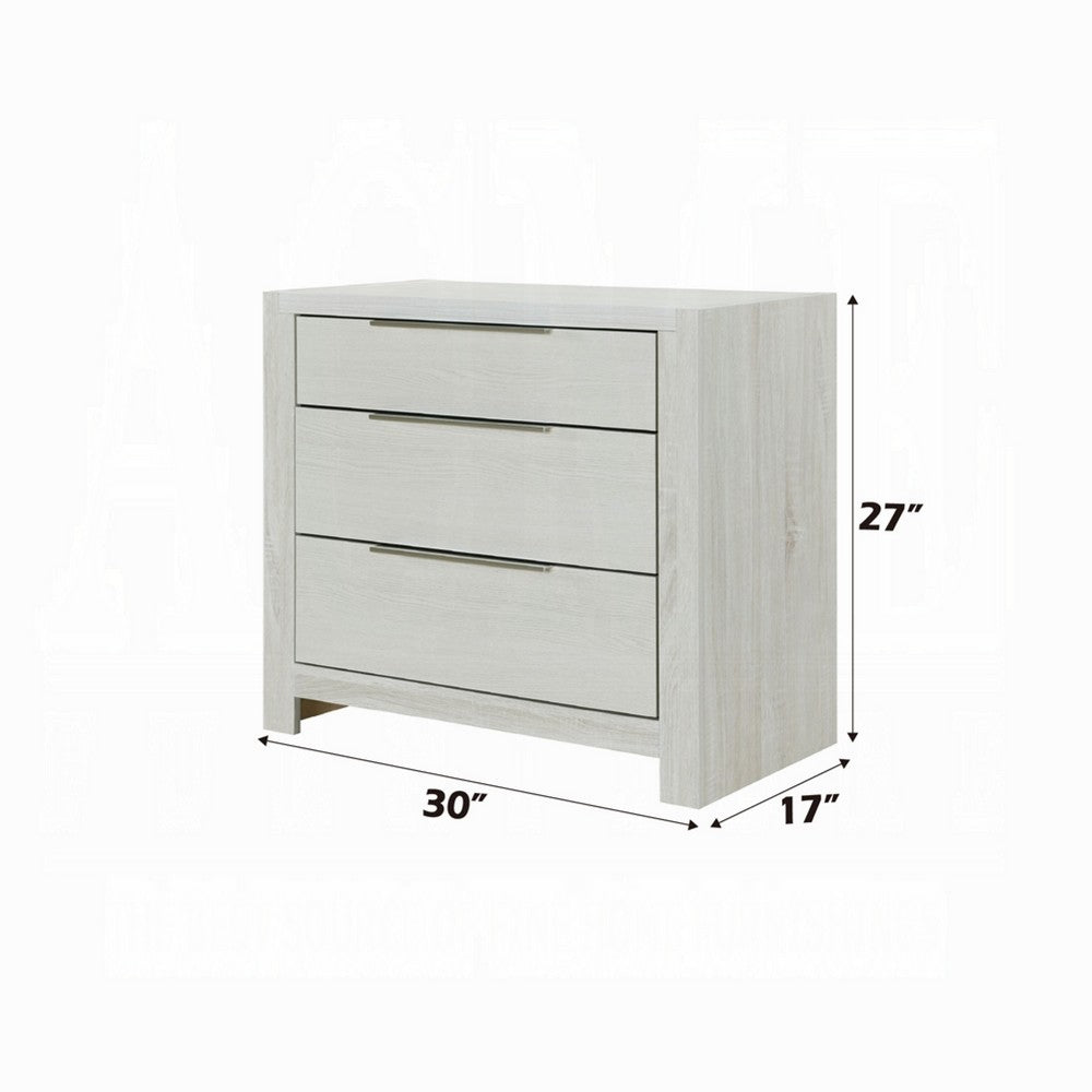 Geya Nightstand with 3 Drawers | Chrome Metal Handles | Light Gray