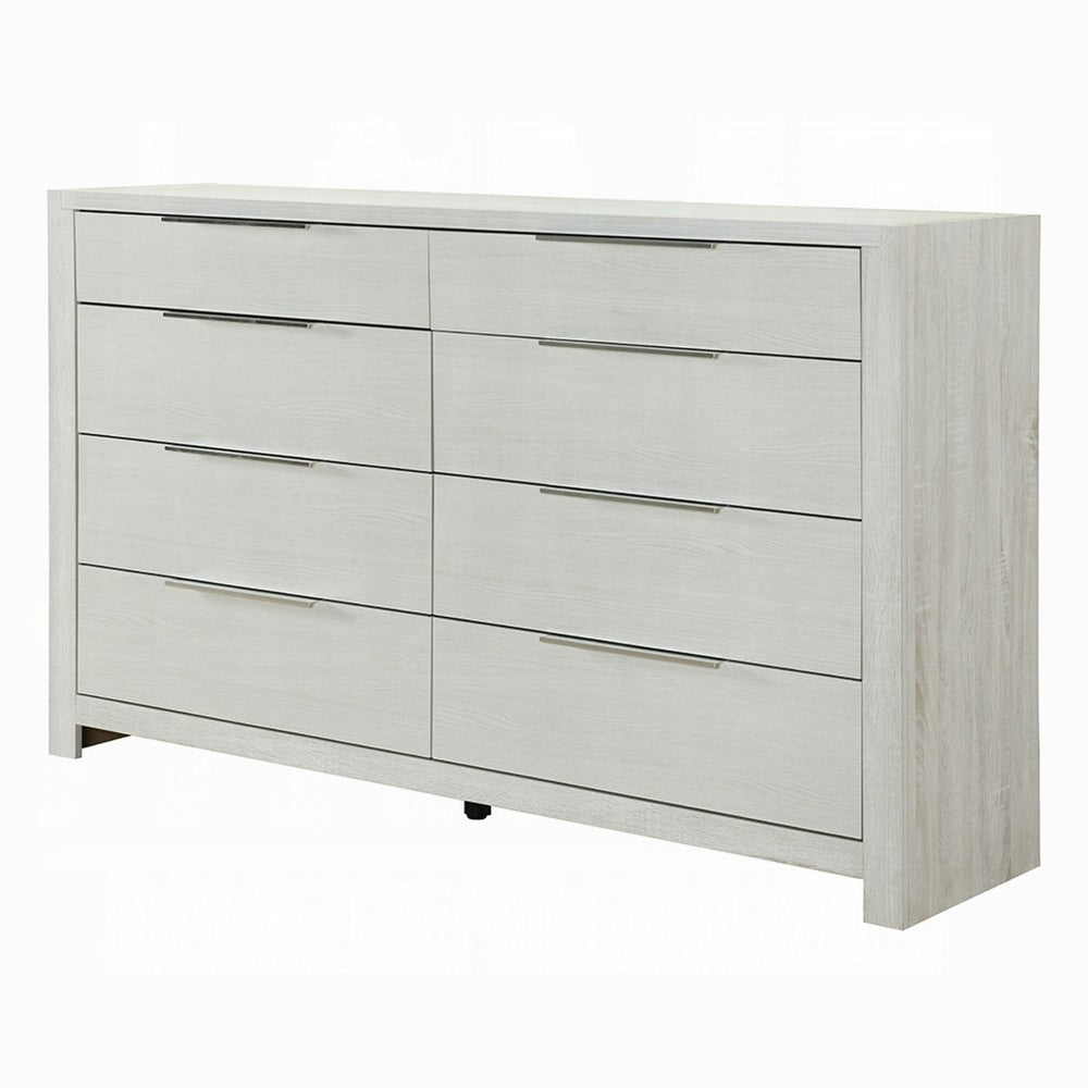 Geya Wide Dresser | 8 Drawers with Chrome Metal Handles | Light Gray