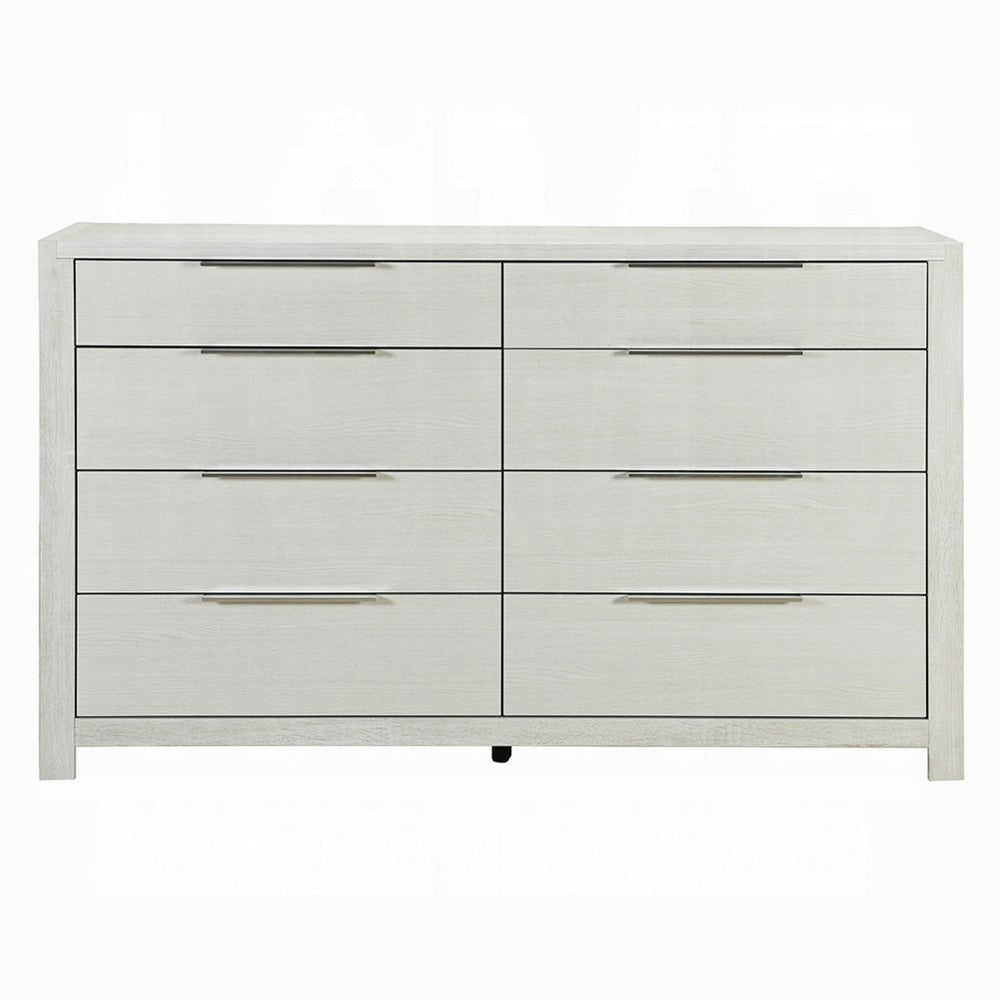 Geya Wide Dresser | 8 Drawers with Chrome Metal Handles | Light Gray