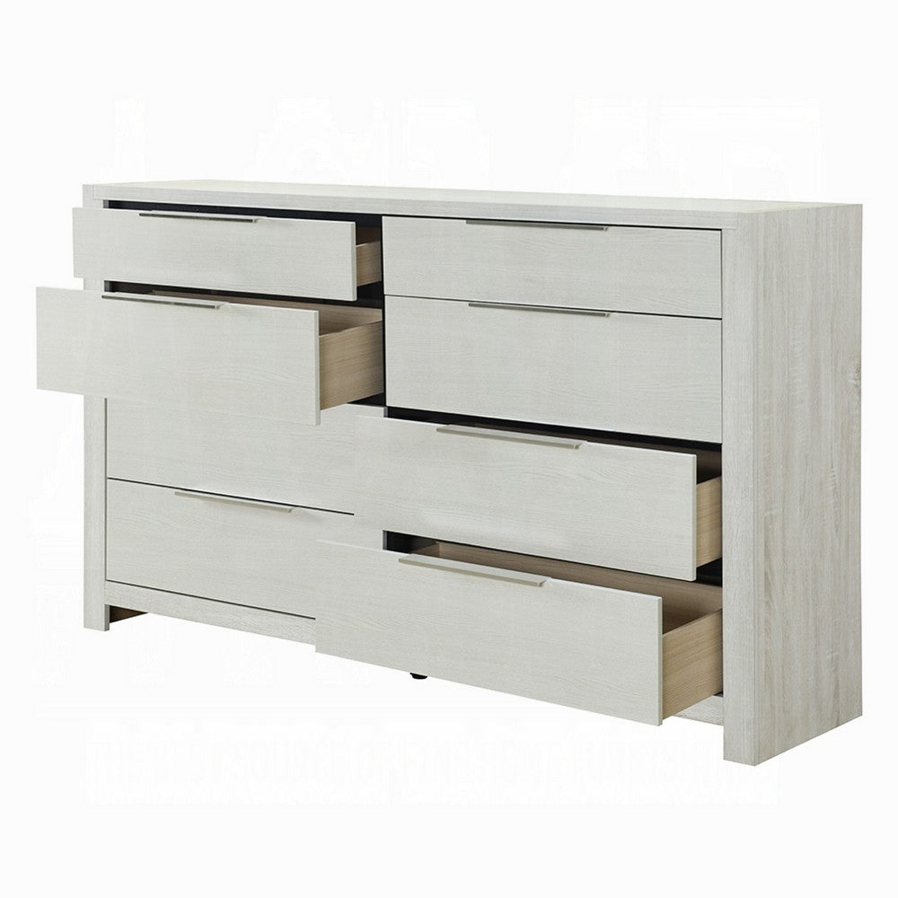 Geya Wide Dresser | 8 Drawers with Chrome Metal Handles | Light Gray