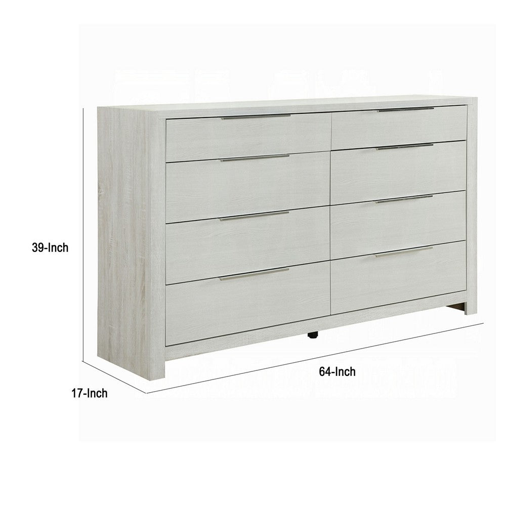 Geya Wide Dresser | 8 Drawers with Chrome Metal Handles | Light Gray