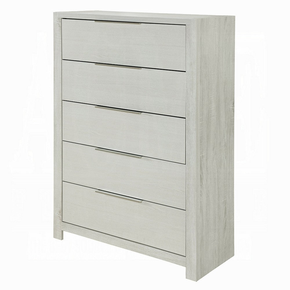 Geya Tall Dresser Chest | 5 Drawers with Chrome Metal Handles | Light Gray