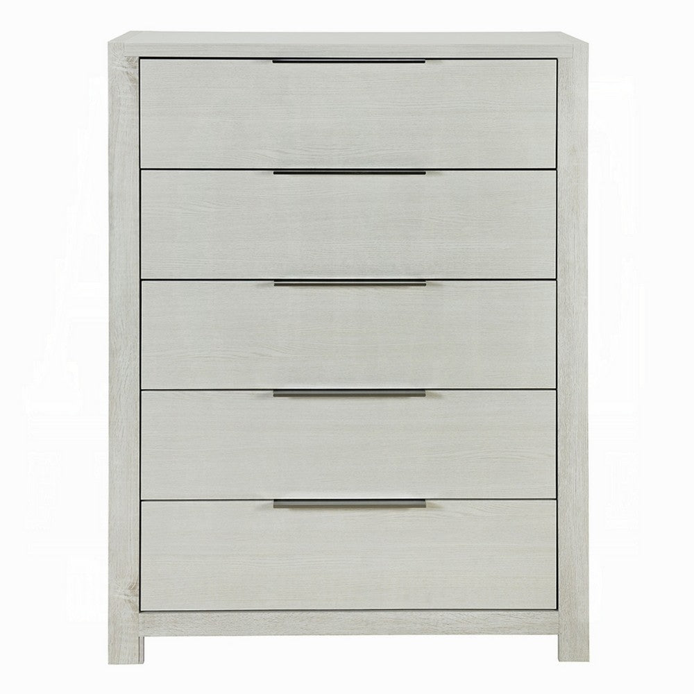 Geya Tall Dresser Chest | 5 Drawers with Chrome Metal Handles | Light Gray