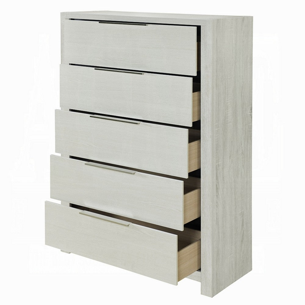 Geya Tall Dresser Chest | 5 Drawers with Chrome Metal Handles | Light Gray