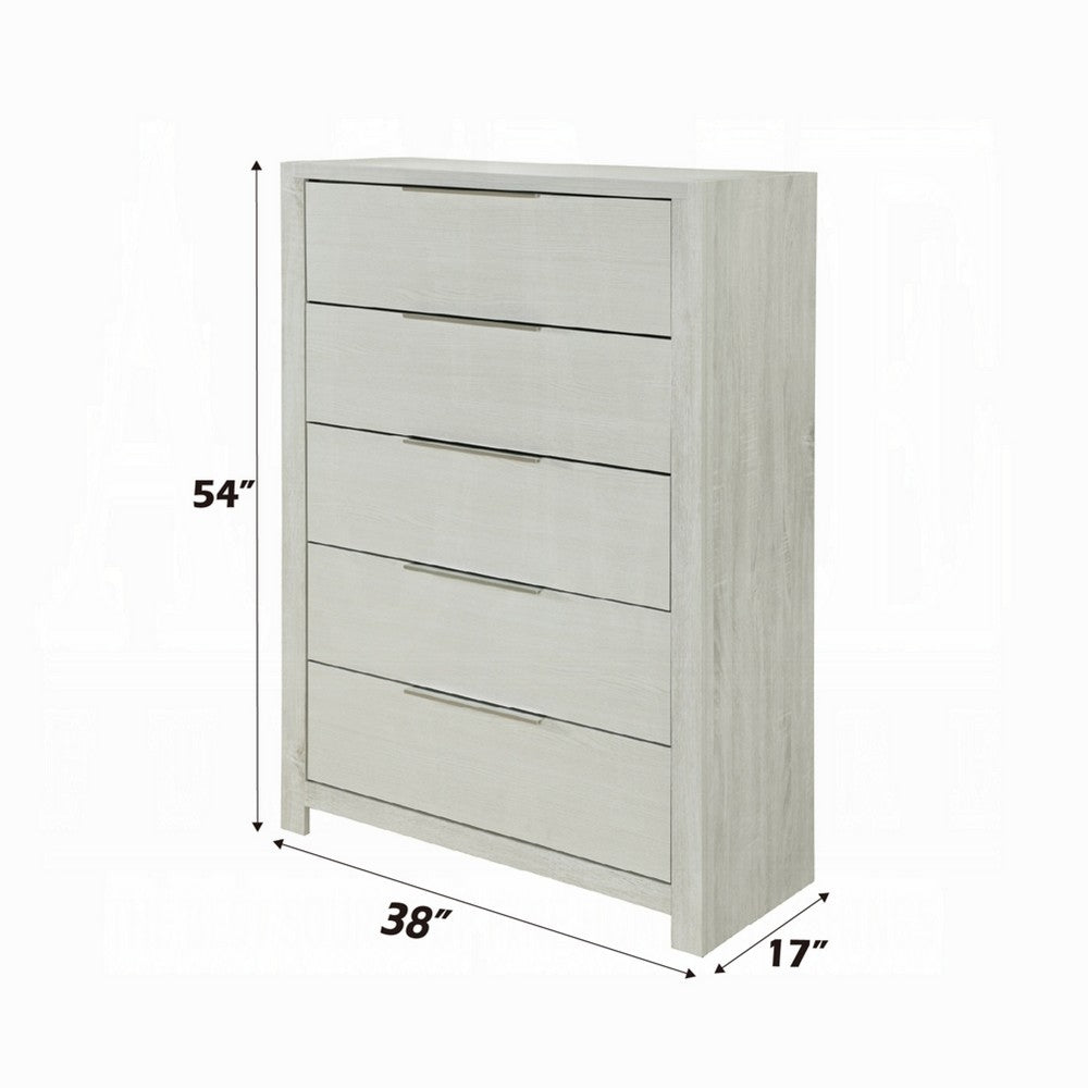 Geya Tall Dresser Chest | 5 Drawers with Chrome Metal Handles | Light Gray