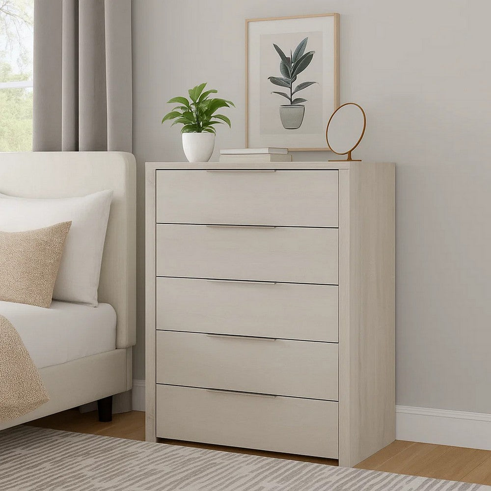 Geya Tall Dresser Chest | 5 Drawers with Chrome Metal Handles | Light Gray