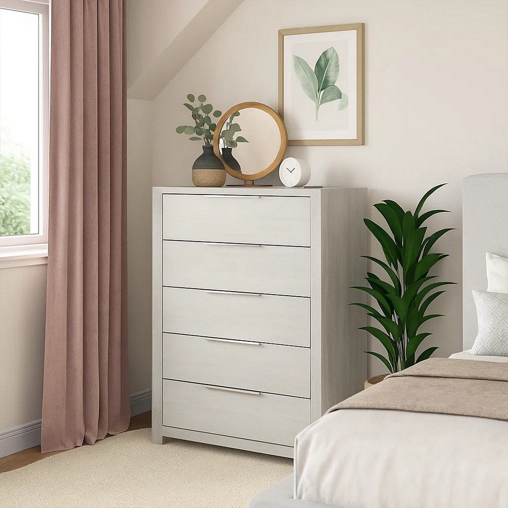 Geya Tall Dresser Chest | 5 Drawers with Chrome Metal Handles | Light Gray