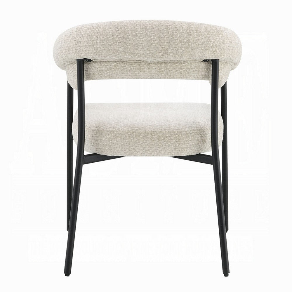 Jexy Dining Armchair Set of 2 | Barrel Back | Black Metal | Beige Seat