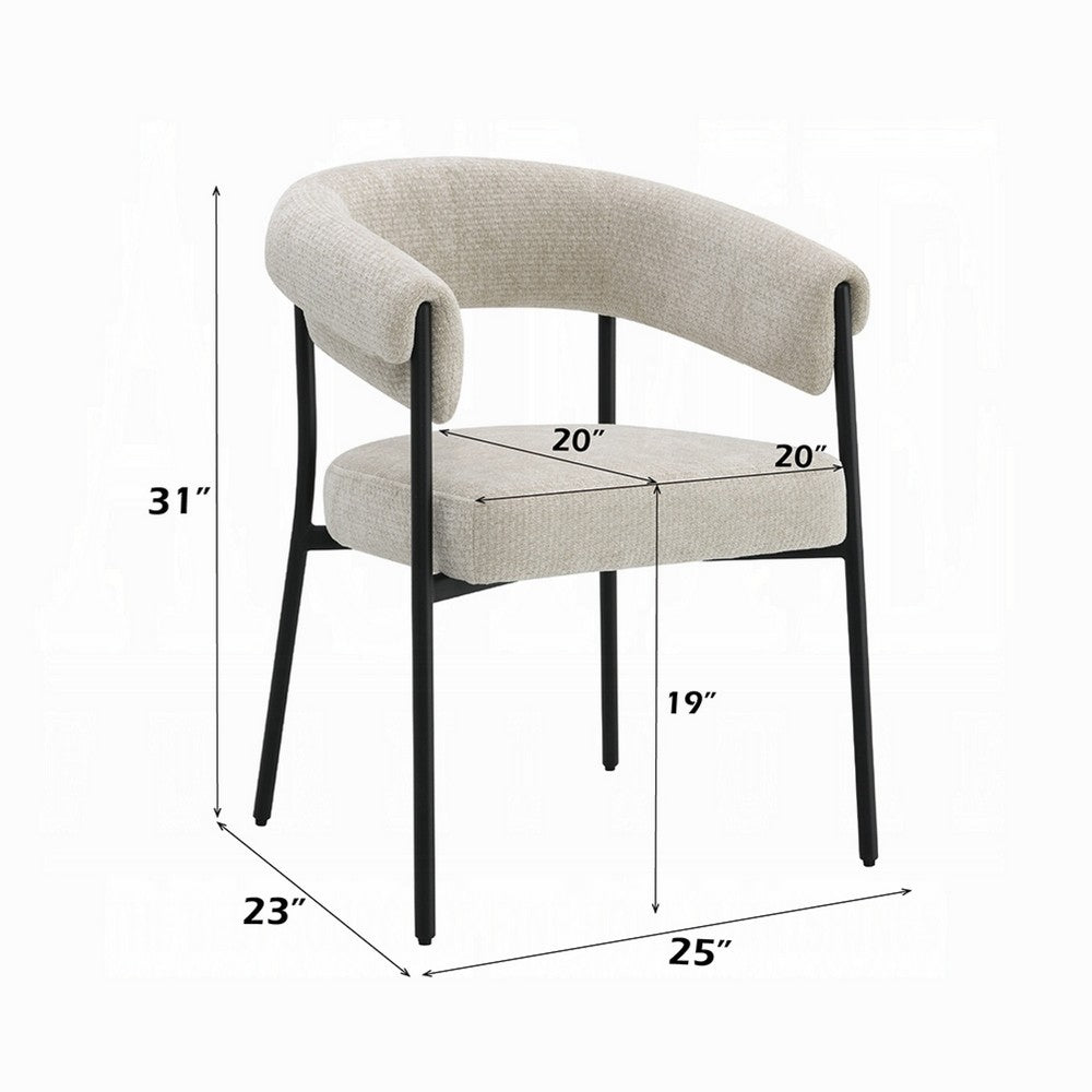 Jexy Dining Armchair Set of 2 | Barrel Back | Black Metal | Beige Seat
