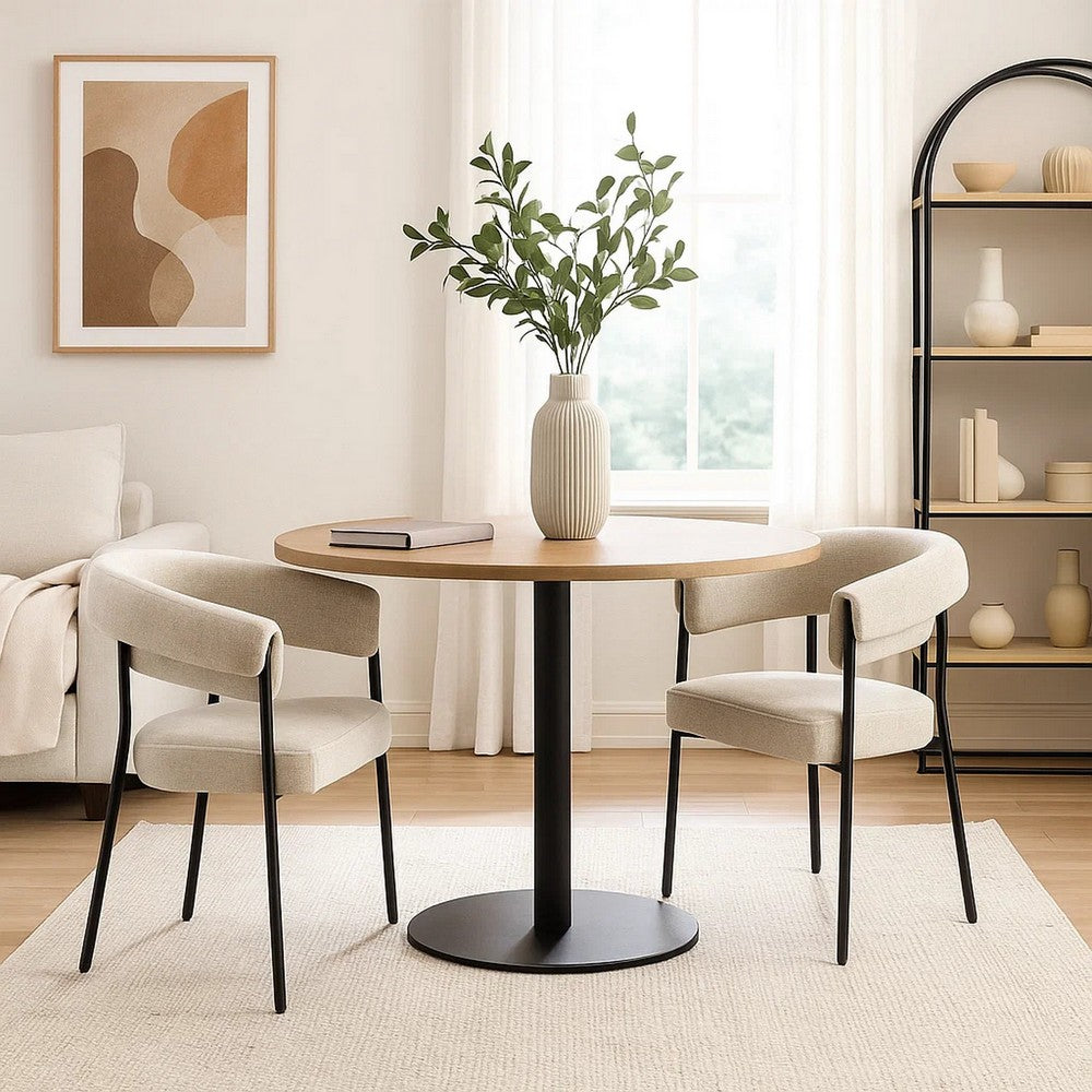 Jexy Dining Armchair Set of 2 | Barrel Back | Black Metal | Beige Seat