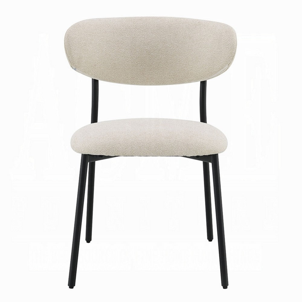 Jexy Dining Side Chair Set of 2 | Black Metal Base | Beige Padded Seat