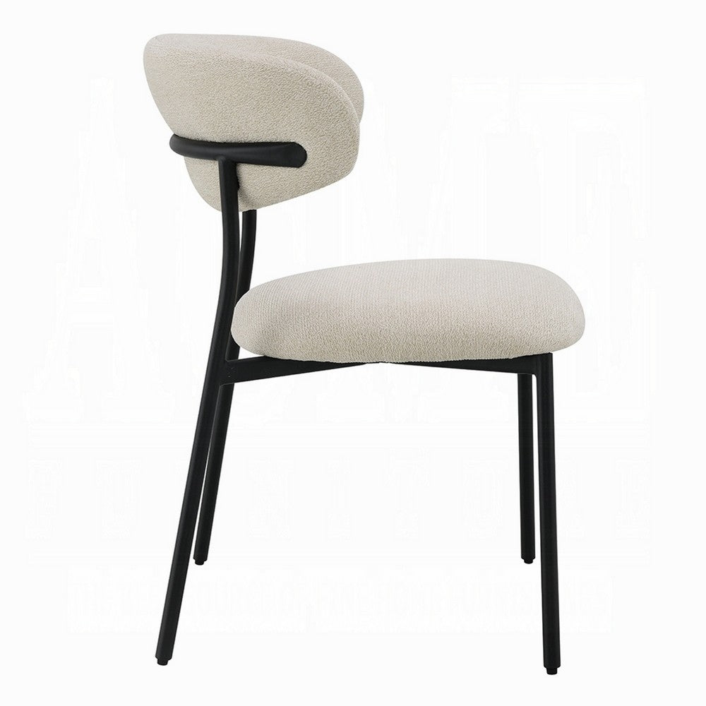 Jexy Dining Side Chair Set of 2 | Black Metal Base | Beige Padded Seat