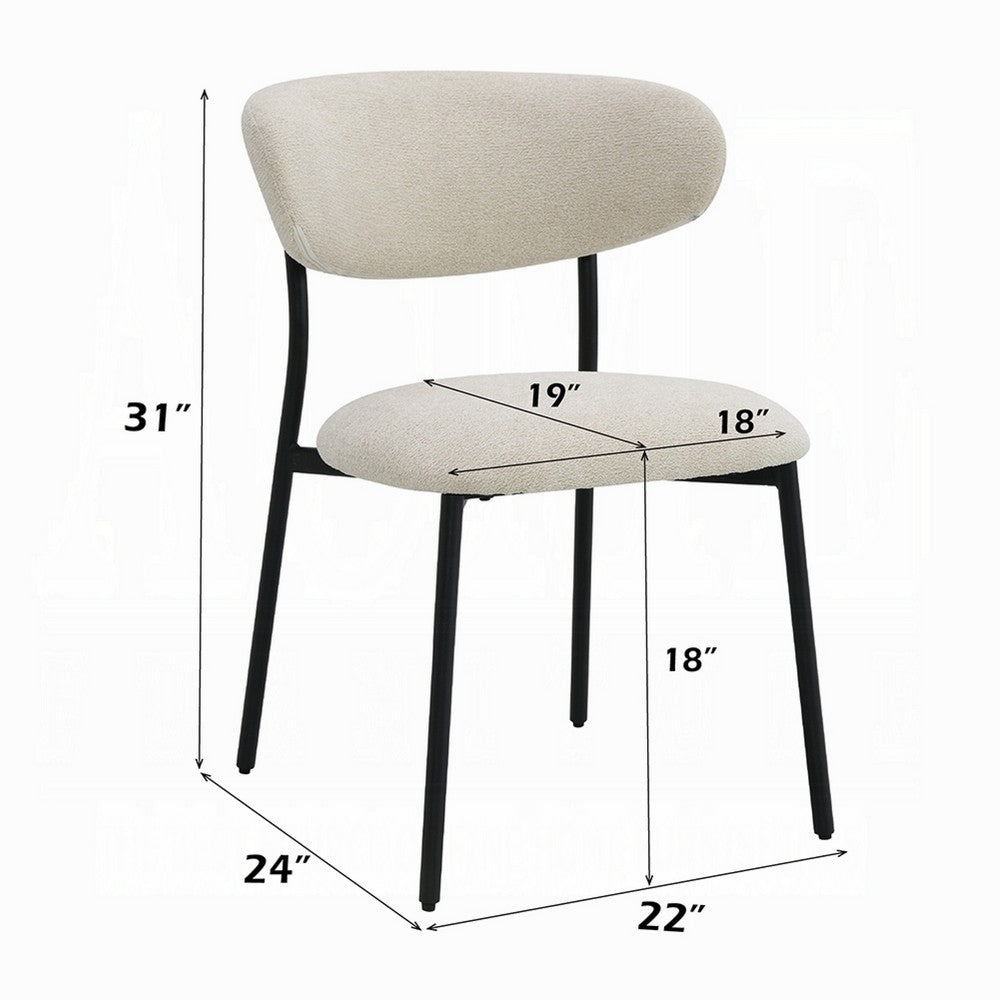 Jexy Dining Side Chair Set of 2 | Black Metal Base | Beige Padded Seat