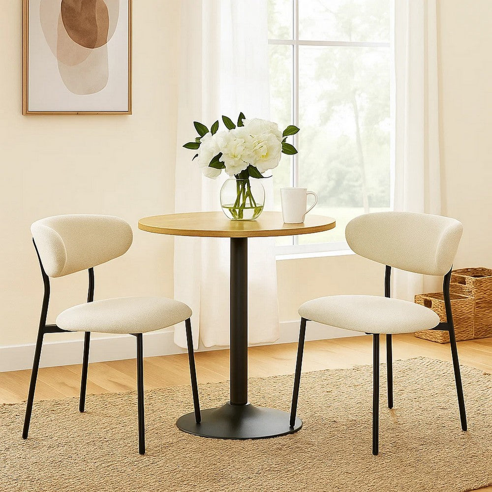 Jexy Dining Side Chair Set of 2 | Black Metal Base | Beige Padded Seat
