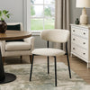 Jexy Dining Side Chair Set of 2 | Black Metal Base | Beige Padded Seat