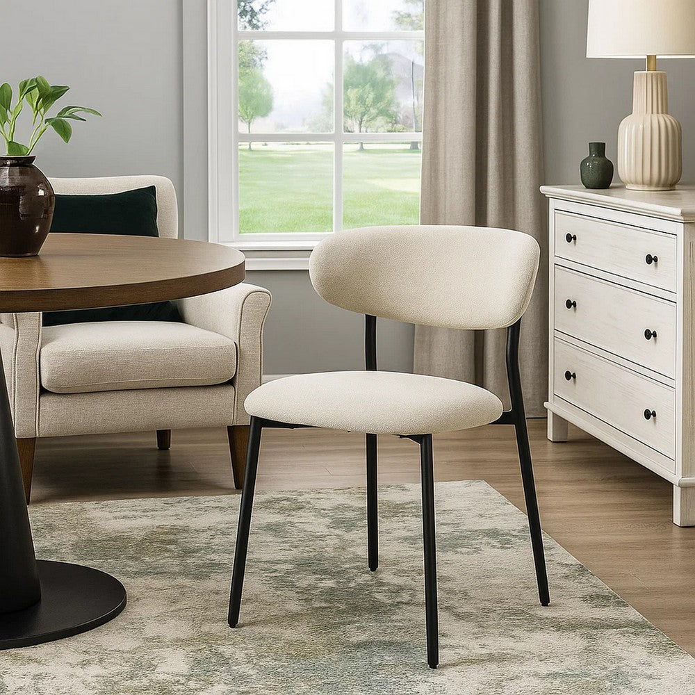 Jexy Dining Side Chair Set of 2 | Black Metal Base | Beige Padded Seat