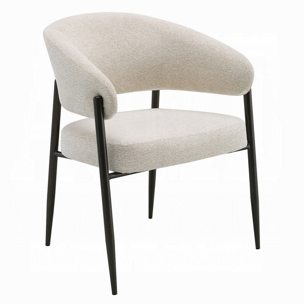Jexy Dining Armchair Set of 2 | Beige Chenille | Barrel Back | Black Metal