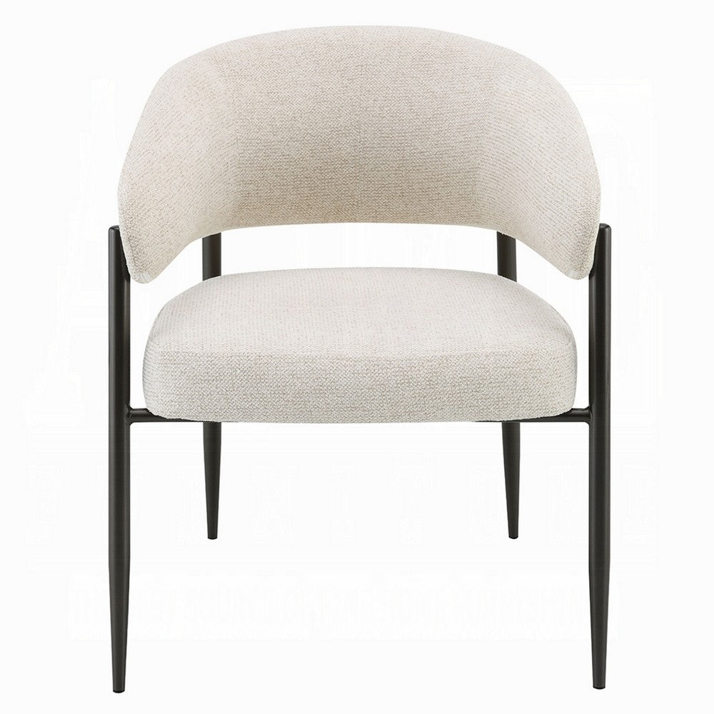 Jexy Dining Armchair Set of 2 | Beige Chenille | Barrel Back | Black Metal