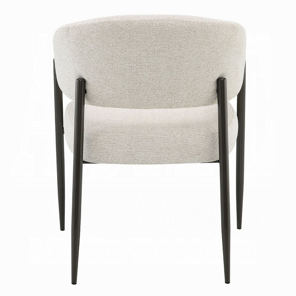 Jexy Dining Armchair Set of 2 | Beige Chenille | Barrel Back | Black Metal