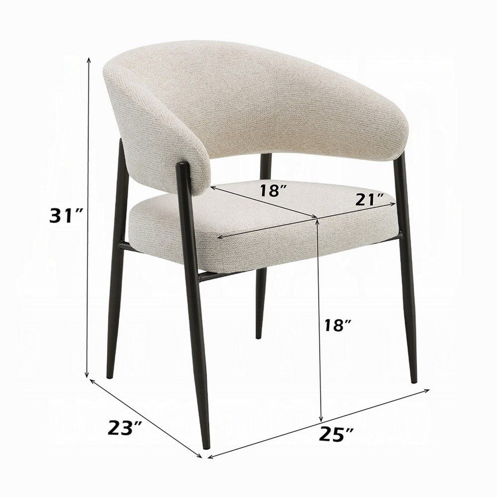 Jexy Dining Armchair Set of 2 | Beige Chenille | Barrel Back | Black Metal