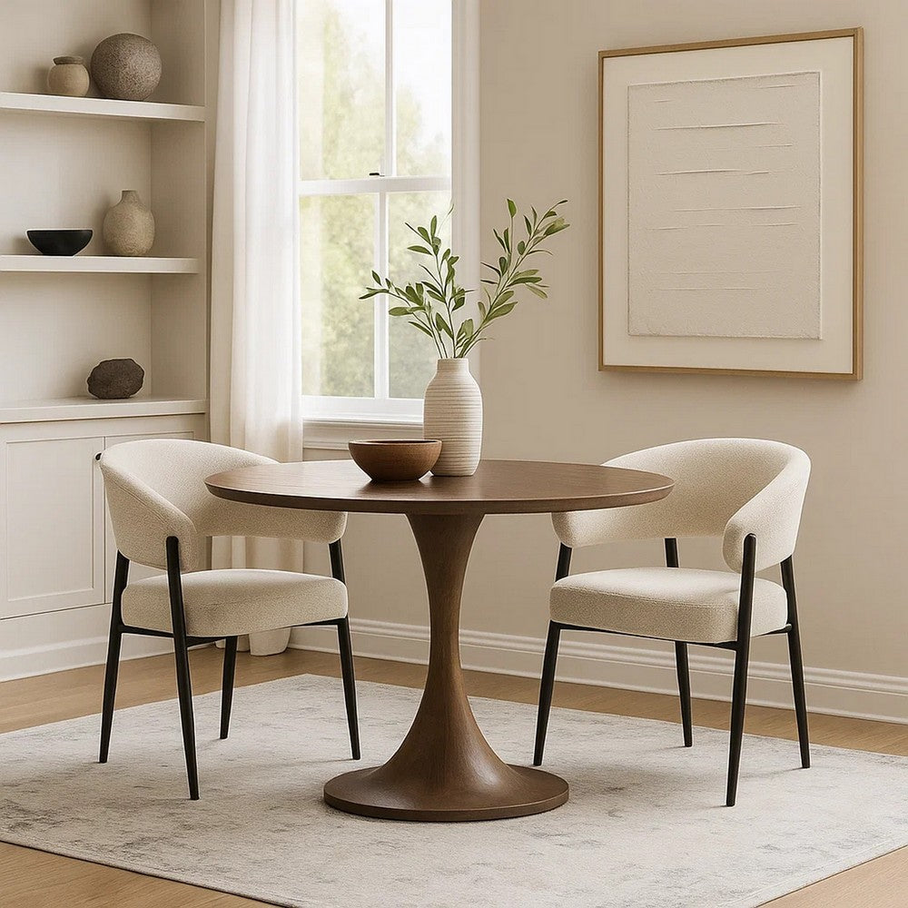 Jexy Dining Armchair Set of 2 | Beige Chenille | Barrel Back | Black Metal
