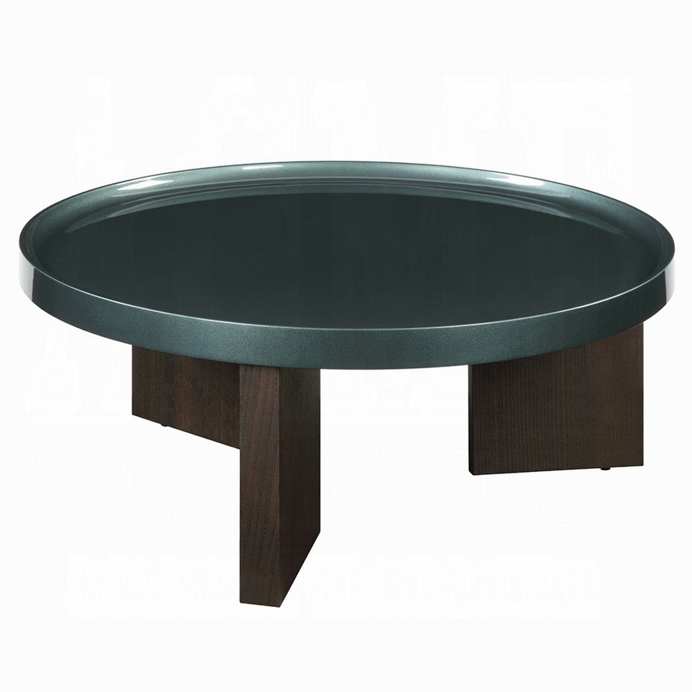 Lexy Coffee Table | 35" Round Top | Low Profile High Gloss Blackish Green