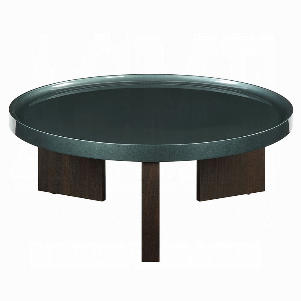 Lexy Coffee Table | 35" Round Top | Low Profile High Gloss Blackish Green