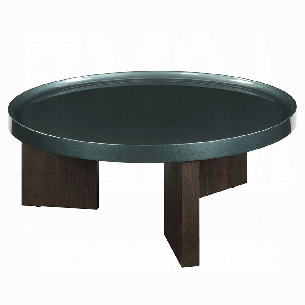 Lexy Coffee Table | 35" Round Top | Low Profile High Gloss Blackish Green
