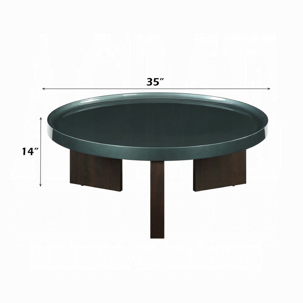 Lexy Coffee Table | 35" Round Top | Low Profile High Gloss Blackish Green
