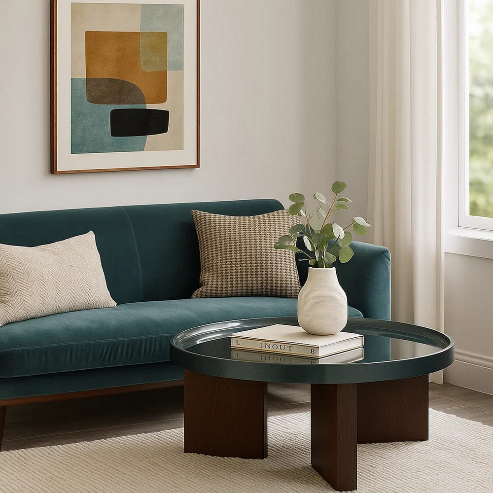 Lexy Coffee Table | 35" Round Top | Low Profile High Gloss Blackish Green
