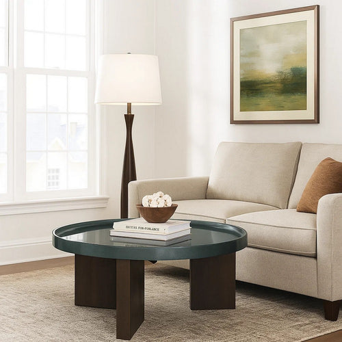 Lexy Coffee Table | 35" Round Top | Low Profile High Gloss Blackish Green