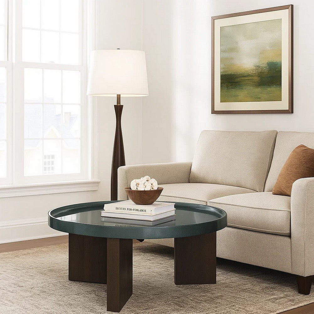 Lexy Coffee Table | 35" Round Top | Low Profile High Gloss Blackish Green