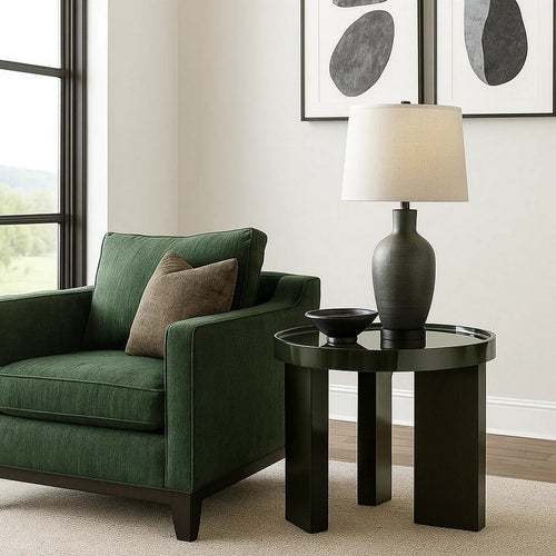 Lexy Side End Table | 24" Round Top | High Gloss Blackish Green