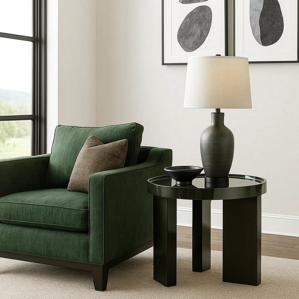 Lexy Side End Table | 24" Round Top | High Gloss Blackish Green