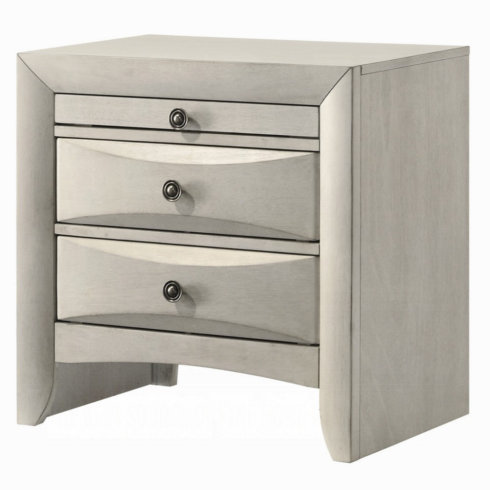 Remy Nightstand | 3 Contemporary Faceted Drawers | Antique White Finish