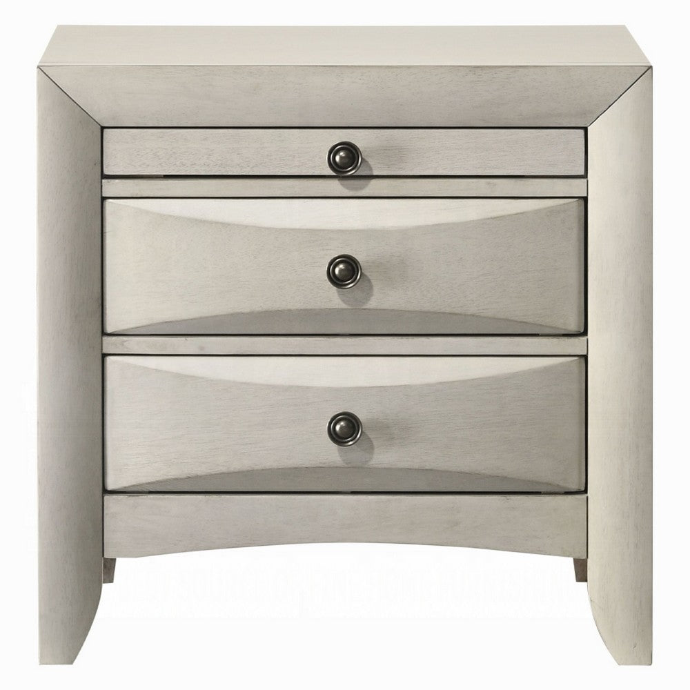 Remy Nightstand | 3 Contemporary Faceted Drawers | Antique White Finish