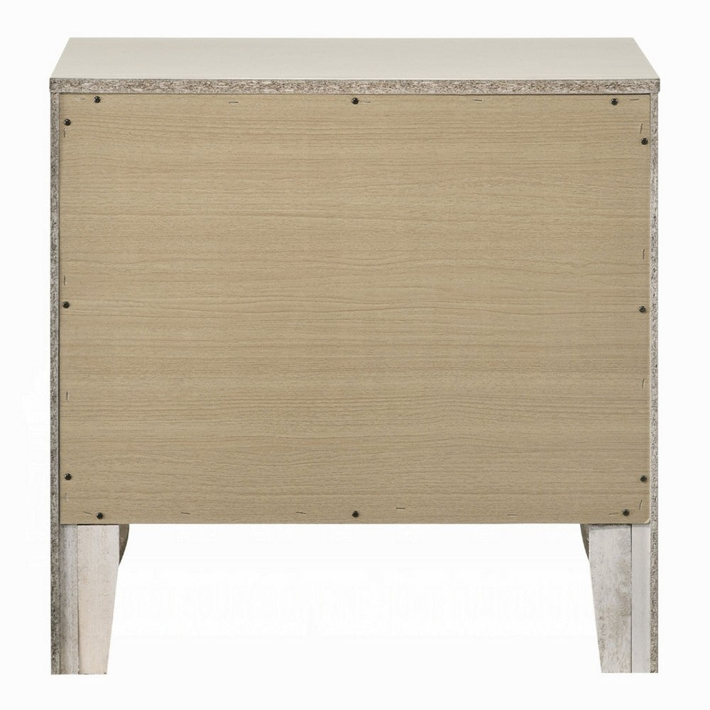 Remy Nightstand | 3 Contemporary Faceted Drawers | Antique White Finish