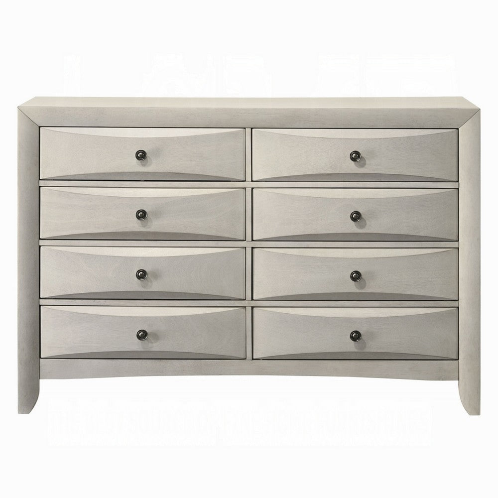 Remy 59" Wide Dresser | 8 Contemporary Faceted Drawers | Antique White Finish
