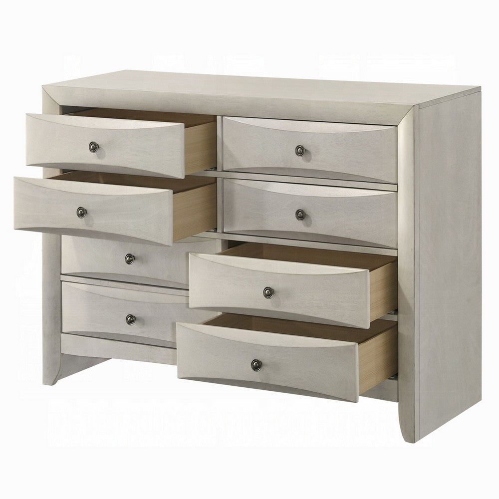 Remy 59" Wide Dresser | 8 Contemporary Faceted Drawers | Antique White Finish