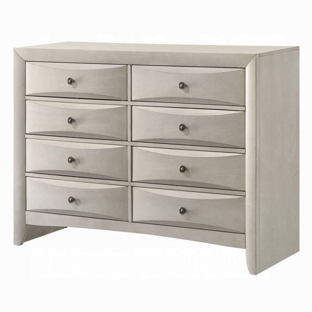 Remy 59" Wide Dresser | 8 Contemporary Faceted Drawers | Antique White Finish