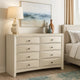 Remy 59" Wide Dresser | 8 Contemporary Faceted Drawers | Antique White Finish