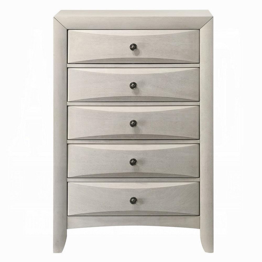 Remy Tall Dresser Chest | 5 Contemporary Faceted Drawers | Antique White