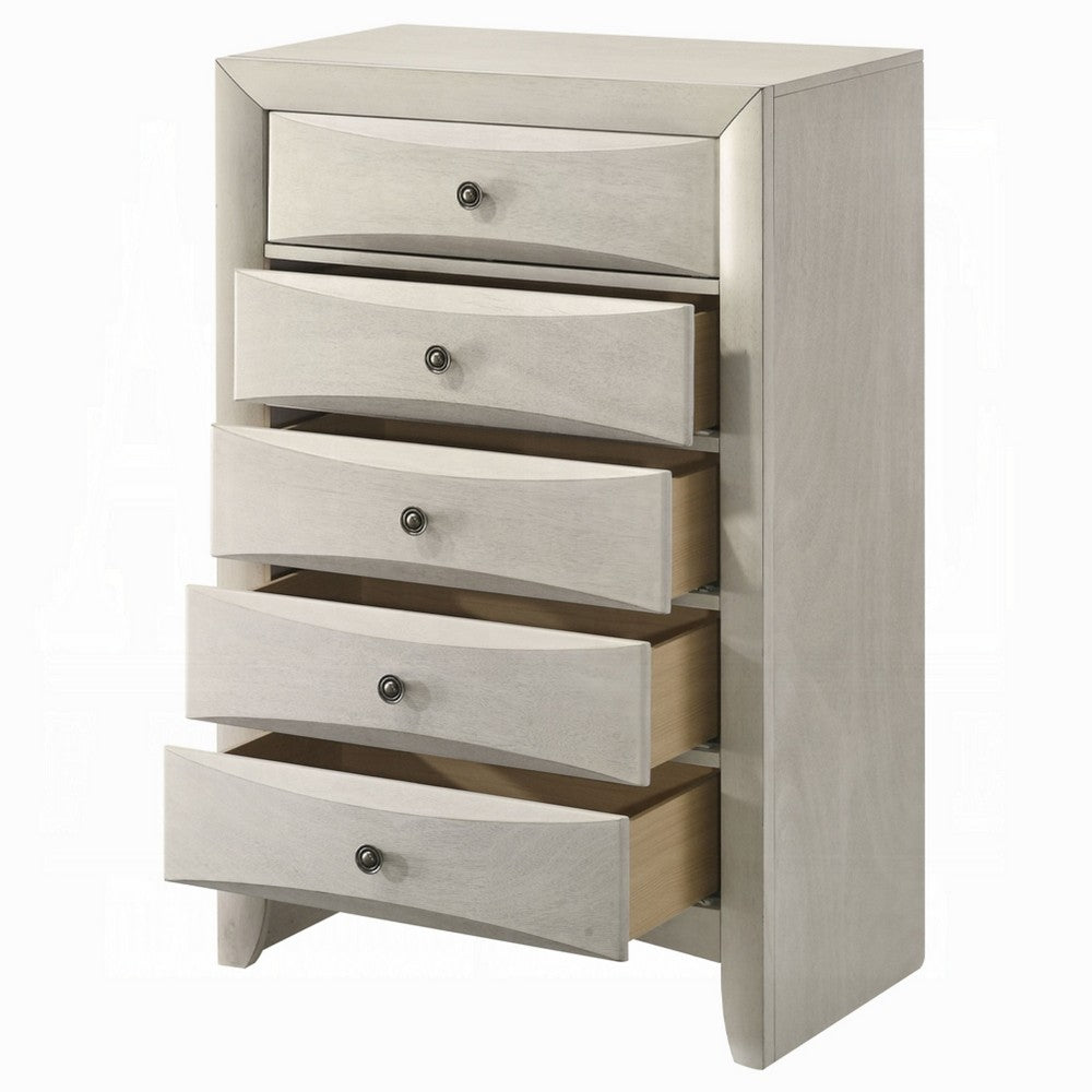 Remy Tall Dresser Chest | 5 Contemporary Faceted Drawers | Antique White