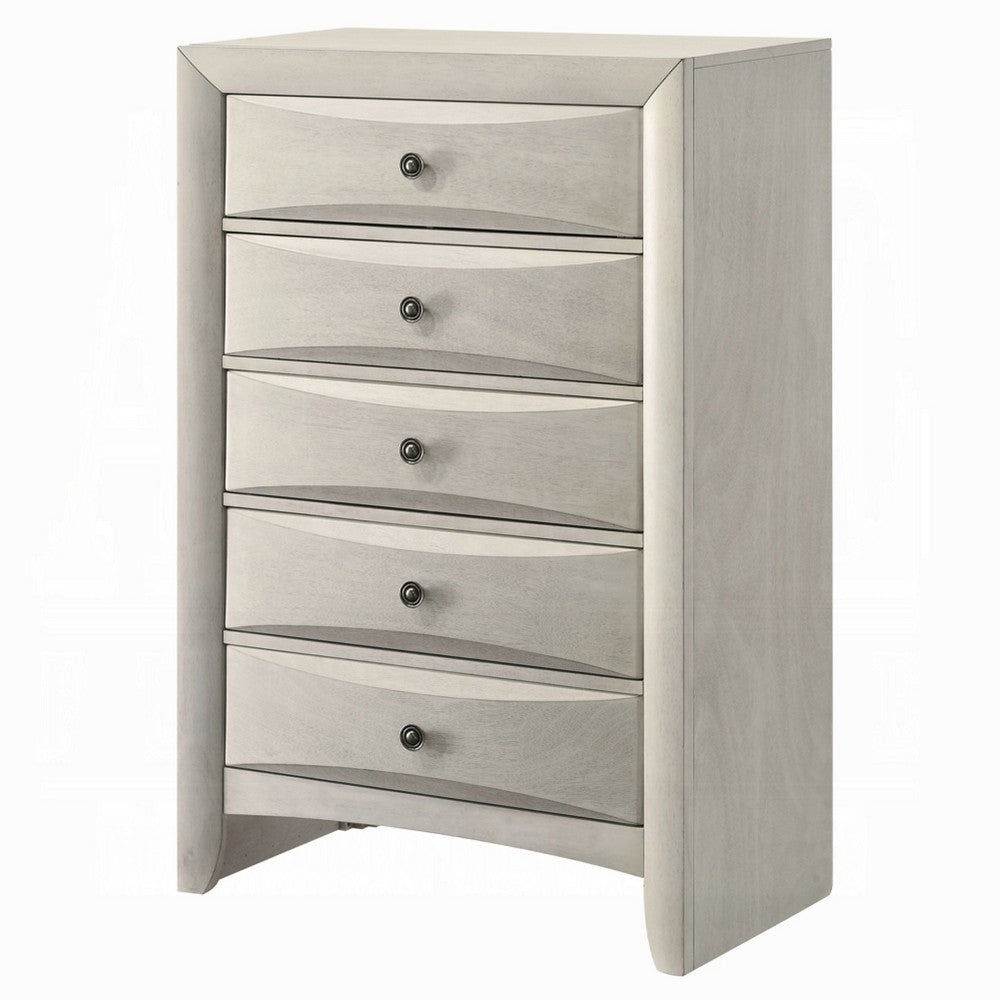 Remy Tall Dresser Chest | 5 Contemporary Faceted Drawers | Antique White