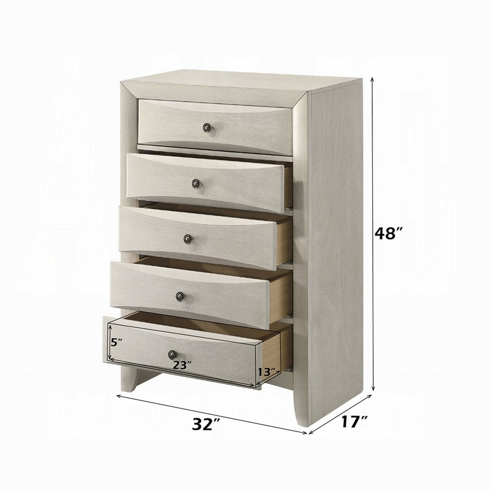 Remy Tall Dresser Chest | 5 Contemporary Faceted Drawers | Antique White