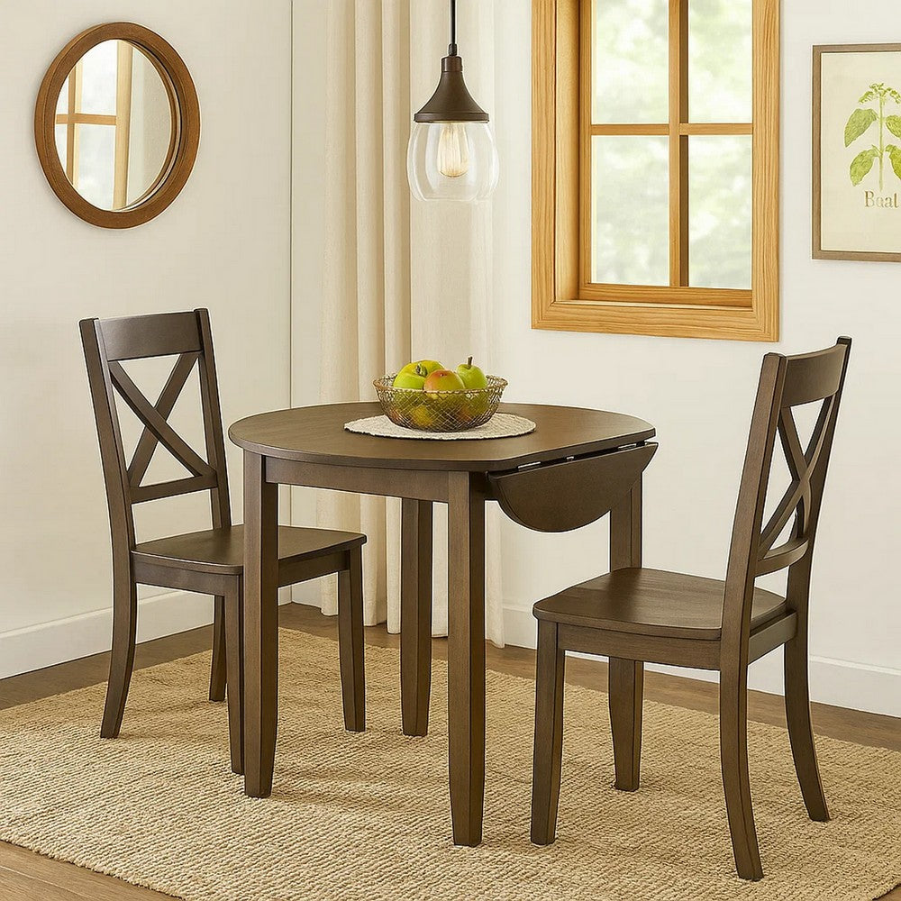 Dexy Dining Table | 35" Round Top | Farmhouse Walnut Brown Wood