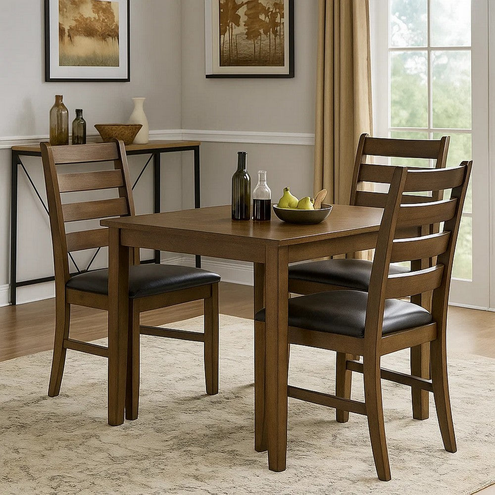 Dexy Dining Side Chair Set of 2 | Ladderback | Walnut Brown Faux Leather